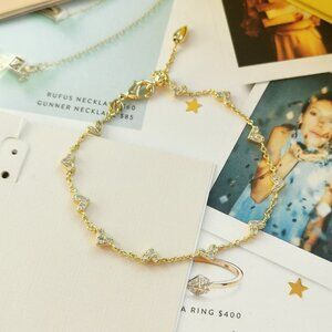 New Kendra Scott Haven Heart White Crystal Chain Bracelet Gold